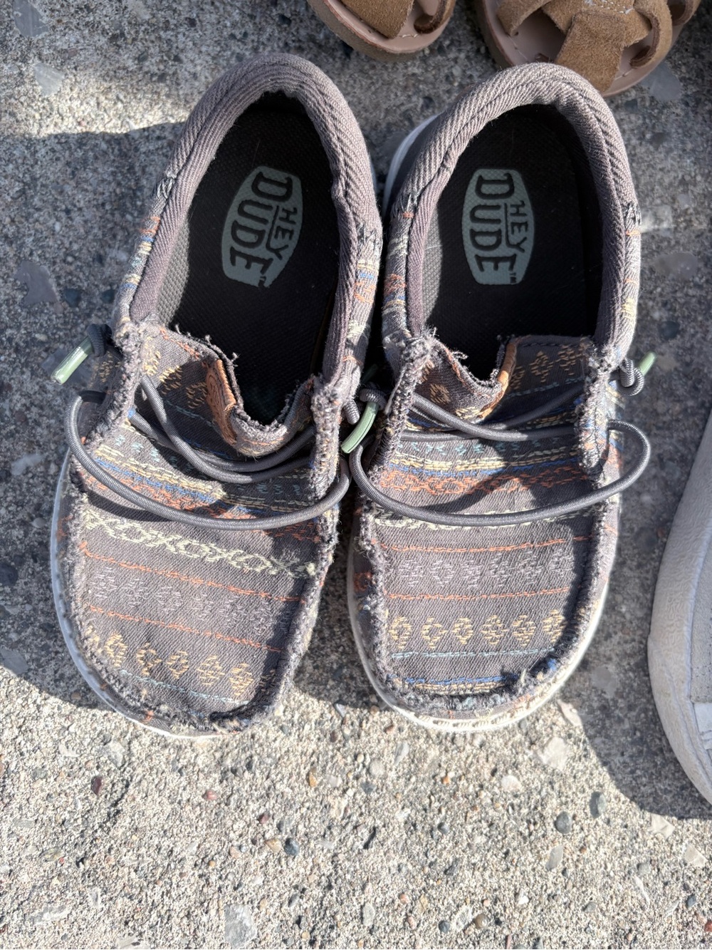 Hey Dude Kids Slip-On Sneakers in Charcoal with Tan & Olive Accents